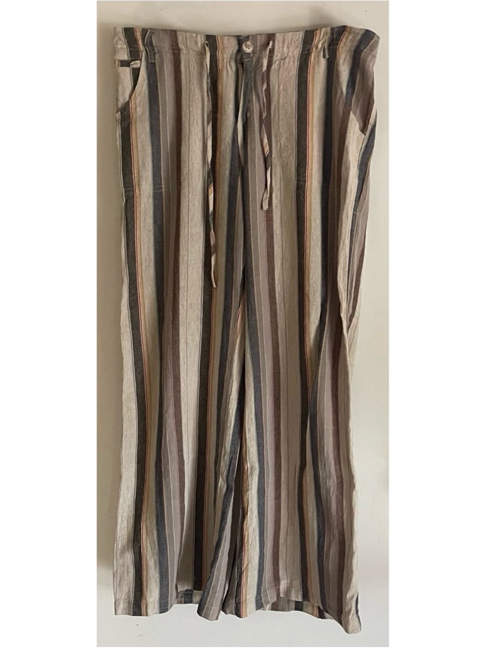 Just Living Vertical Stripe Wide Leg Pants in Neutral Tones